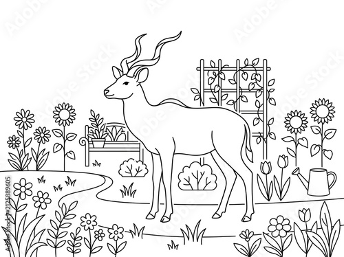 Antelope coloring page outline vector illustration wildlife nature landscape graphic line