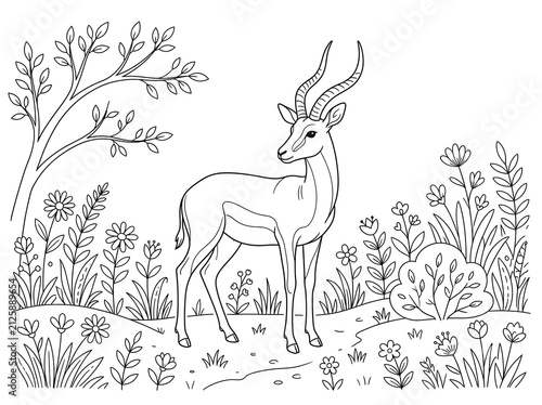 Antelope coloring page outline vector illustration wildlife nature landscape graphic line