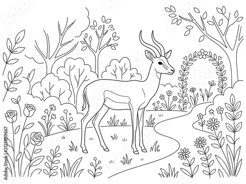 Antelope coloring page outline vector illustration wildlife nature landscape graphic line