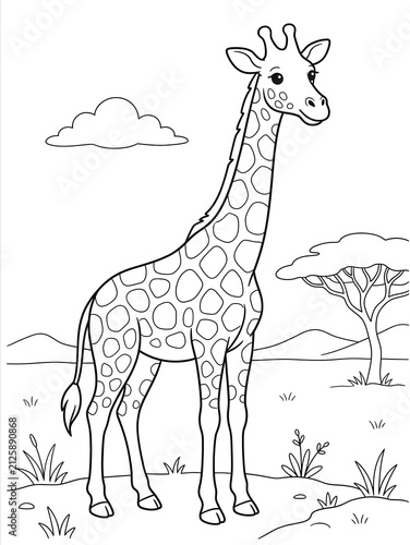 Cute giraffe coloring page outline line art illustration for children with coloring