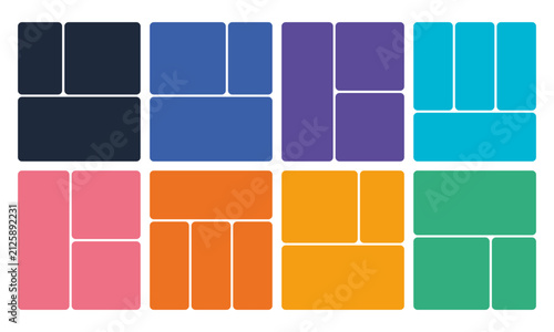 Colorful Geometric Grid Blocks Set, Abstract Rectangle Pattern Vector