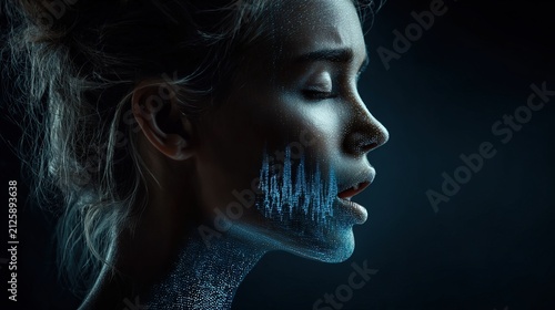 Futuristic Woman with Neon Skeleton Makeup Artistic Portrait.
