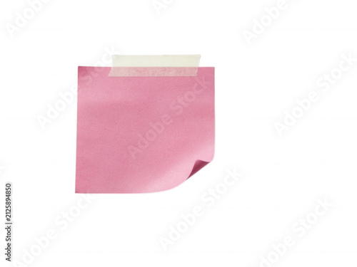 Single pink sticky note with curled edge and tape isolated on transparent background for design mockups