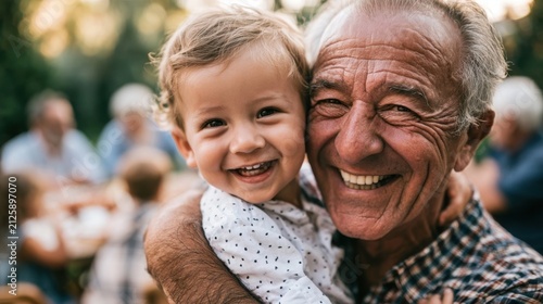 Smiling toddler with grandfather enjoying a happy moment together