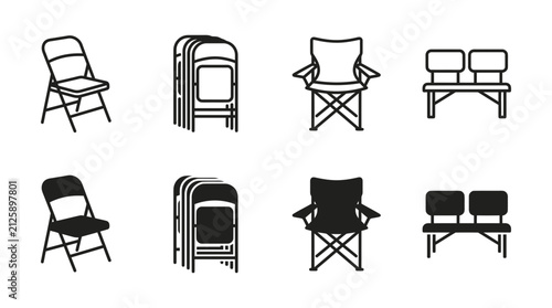 Set of various folding chairs and seating furniture icons with furniture collection interior equipment portable