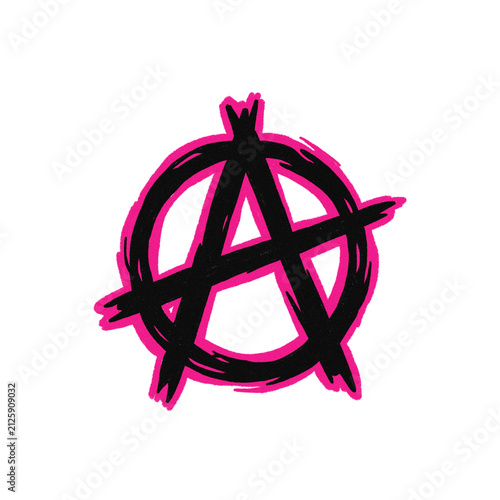 Obraz na plátne Anarchy symbol circle A hand drawn textured pink punk illustration