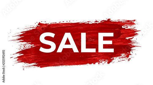 Bold red brush stroke discount sale banner with textured edges for promotions with evoking urgency excitement promotional campaigns capitalized text spelling