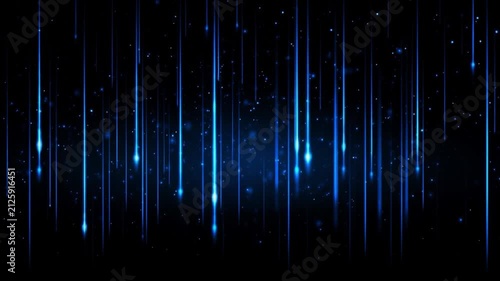 Blue Light Streaks Falling: Abstract background with streaks of blue light and particles descending in a dark, futuristic setting, creating a sense of motion and depth.