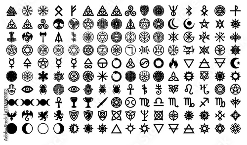 Canvas Print Ancient Magical Norse Rune Celtic Symbol Black Vector Icon Set