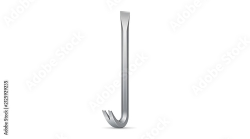 Steel pry bar isolated on white. Heavy duty metal crowbar for construction and demolition.