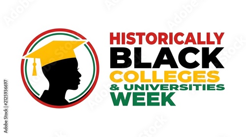 A commemorative graphic design celebrating historically black colleges and universities week featuring a graduate silhouette and academic cap on white background