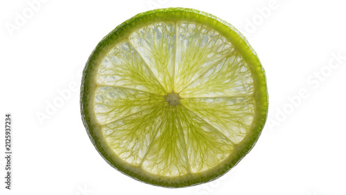 Translucent green lime slice with visible pulp and rind, isolated on transparent background