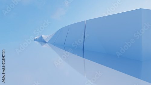 Minimalist White Geometric Wall Structure Under Blue Sky