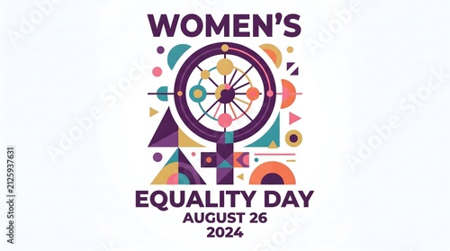 Abstract decorative women's equality day graphic with geometric shapes and feminine symbol, equality