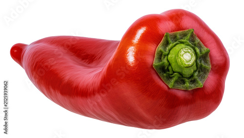 Fotografie Bright red bell pepper with green stem, isolated on transparent background