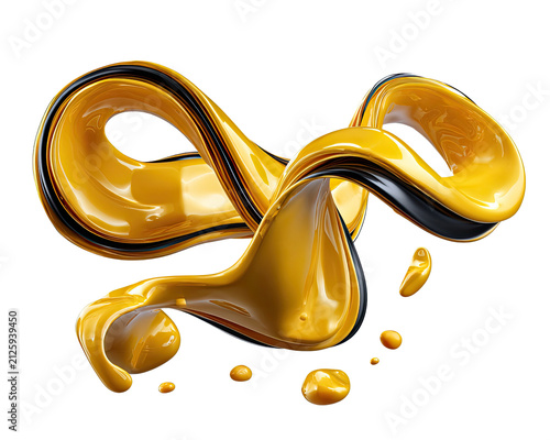 Liquid Gold Swirl: An abstract, fluid sculpture of viscous, golden liquid with dark accents flows in a dynamic, captivating form, suggesting movement and elegance.