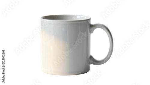 Plain white ceramic mug with a curved handle, isolated on transparent background