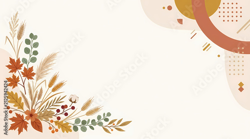 Autumn floral corner design with leaves and branches.