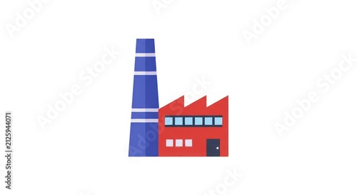 Industrial factory building with smokestack.