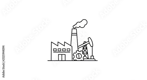 Industrial factory with smokestack and machinery.