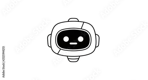 Robot face with neutral expression.
