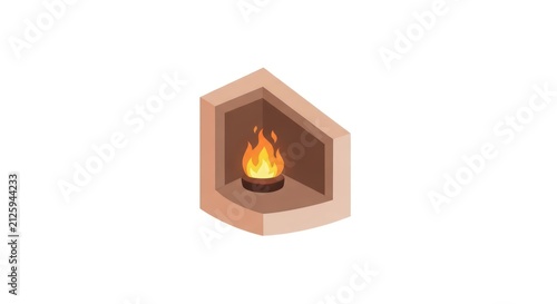 Small flame burning in hexagonal fireplace.