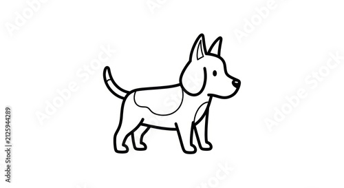 A cute dog standing on white background.