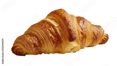 Quadro su tela Golden brown flaky croissant pastry, isolated on transparent background