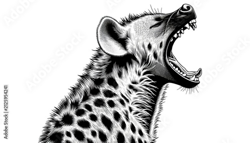 Realistic Wild African Spotted Hyena Engraving Art