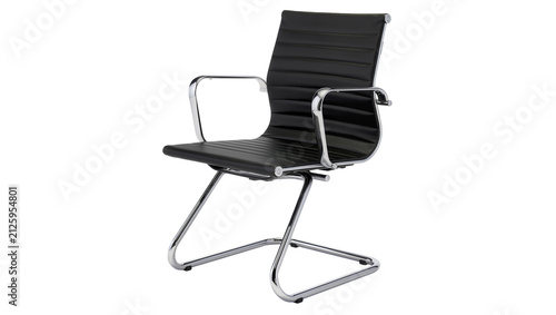 Canvastavla Modern black ribbed office chair with chrome cantilever base, isolated on transp