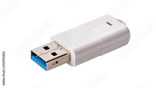 Canvastavla White USB flash drive with blue connector, isolated on transparent background