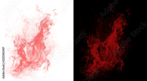 Konstfotografi Red fire flames on black and white backgrounds, ethereal scarlet smoke trails, i