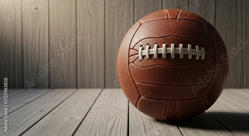 Vintage Leather Football on Wooden Floor