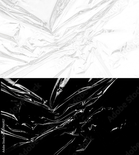 Crumpled Plastic Wrap Texture Overlay on Black and White Background