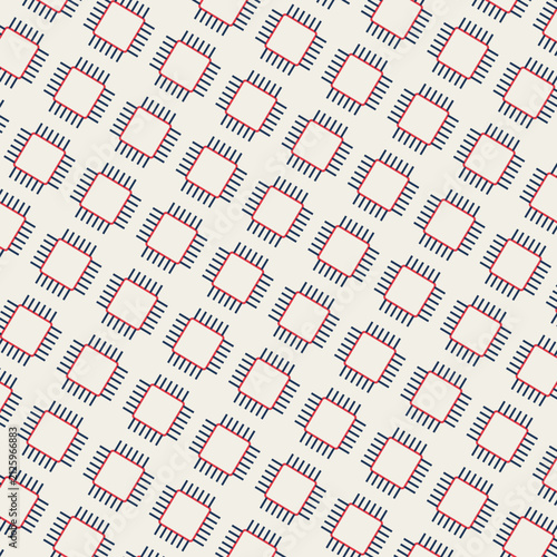 Technological background featuring repeating integrated circuit chip icons arranged in grid pattern for electronics concepts art.