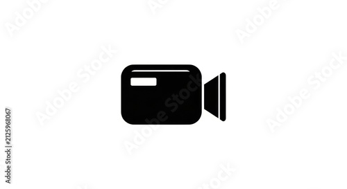 Black video camera icon on white.