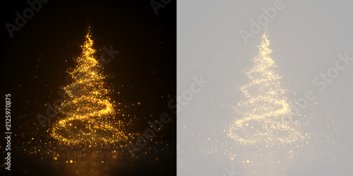 Konstfotografi Golden glitter christmas tree on transparent background
