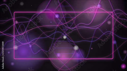 Abstract digital frame with purple neon glowing circles and light lines