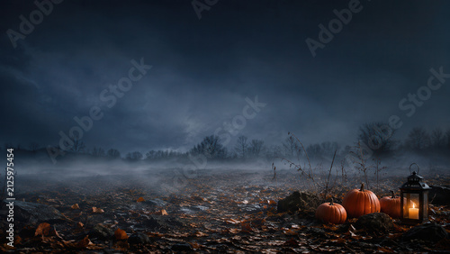 Dark Halloween fog background with copy space
