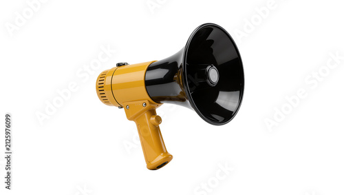 Картината върху платно Yellow and black plastic megaphone, isolated on transparent background