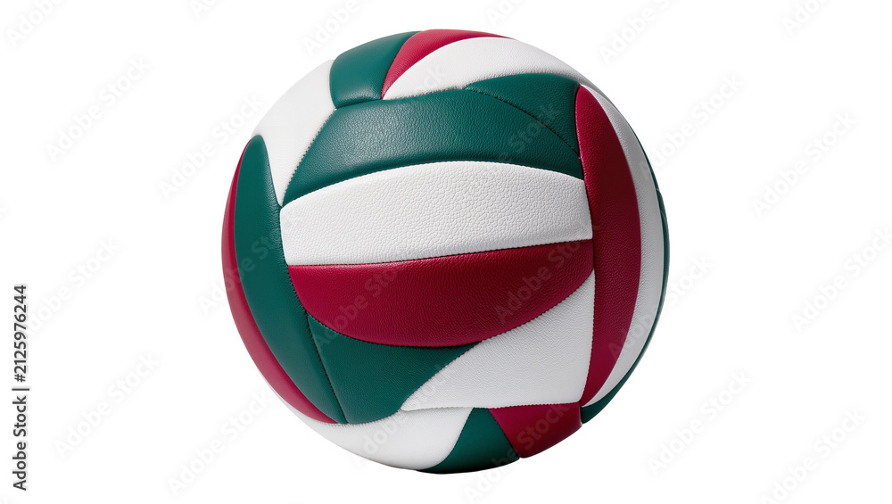 Fototapeta premium Volleyball ball with green white and red panels, isolated on transparent background