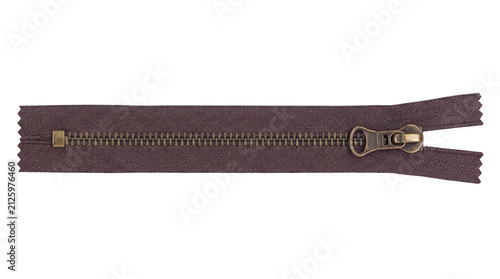 Brown zipper isolated on white background PNG for clothing, sewing, tailoring, fashion accessories and garment design projects