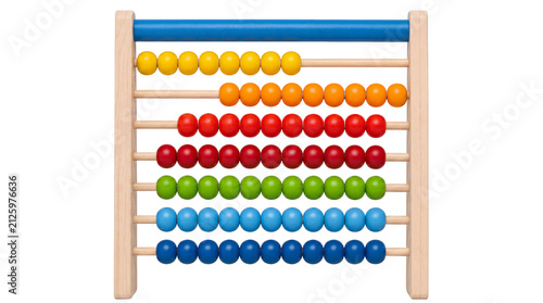Colorful wooden abacus with counting beads isolated on white background PNG for early education, mathematics learning and preschool concepts