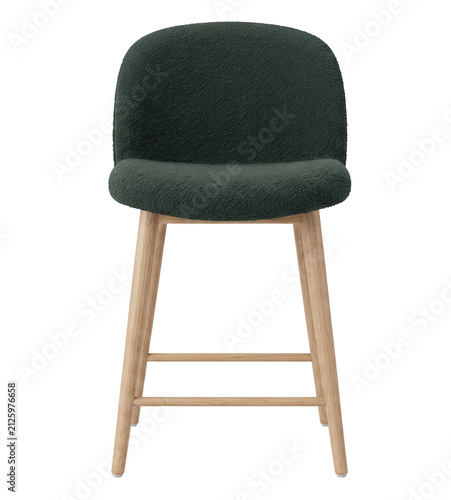 Modern green cafe stool chair isolated on white background PNG for restaurant seating, interior design and furniture catalog use