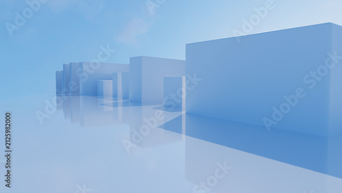 Minimalist White Cube Architecture Background Under Blue Sky