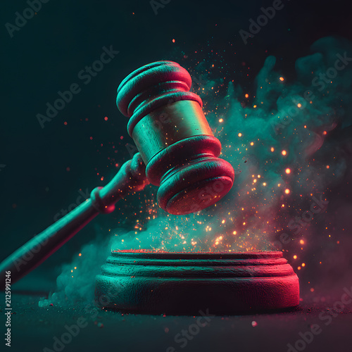 3d render of a gavel on a red background