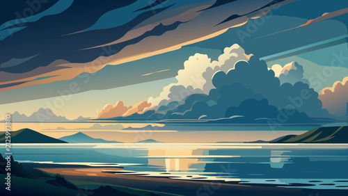 sunset over the lake