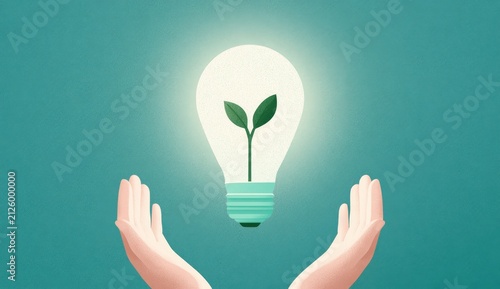 Two hands cradle a glowing lightbulb with a green sprout inside