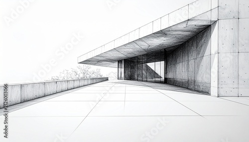 Hand Drawn Architectural Structure in Pencil with Delicate Shading on a Clean Background for Professional Design Templates

