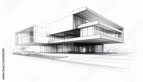 Detailed Pencil Sketch of an Architectural Structure with Clean Background and Spacious Copy Space for Commercial Use